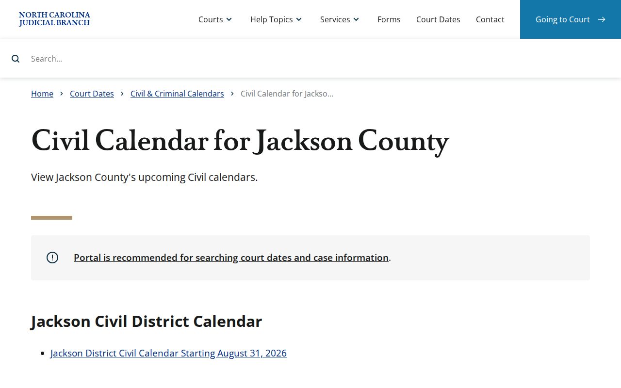 Jackson County court dates civil calendar source