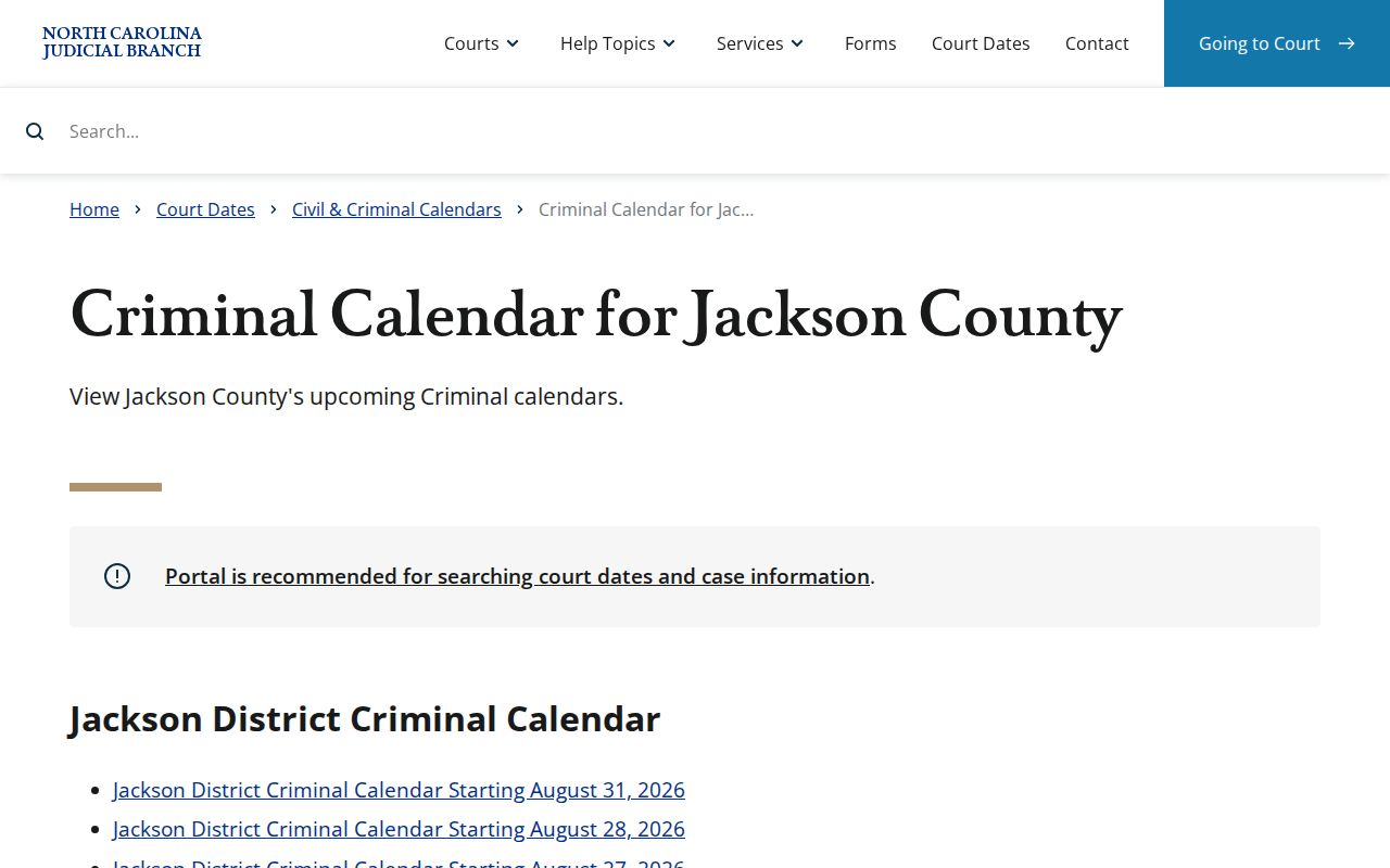 Jackson County court dates criminal calendar source