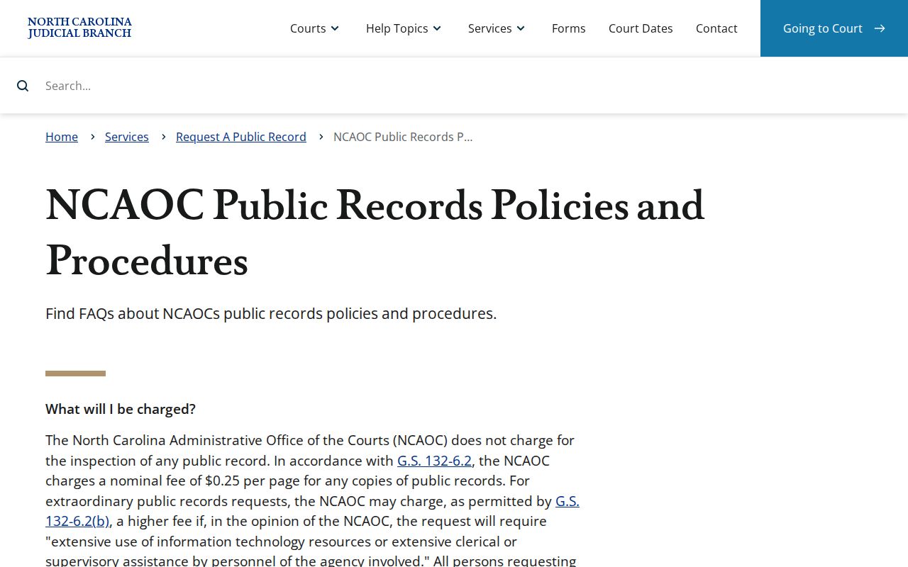 Jackson County court records NCAOC public records policy