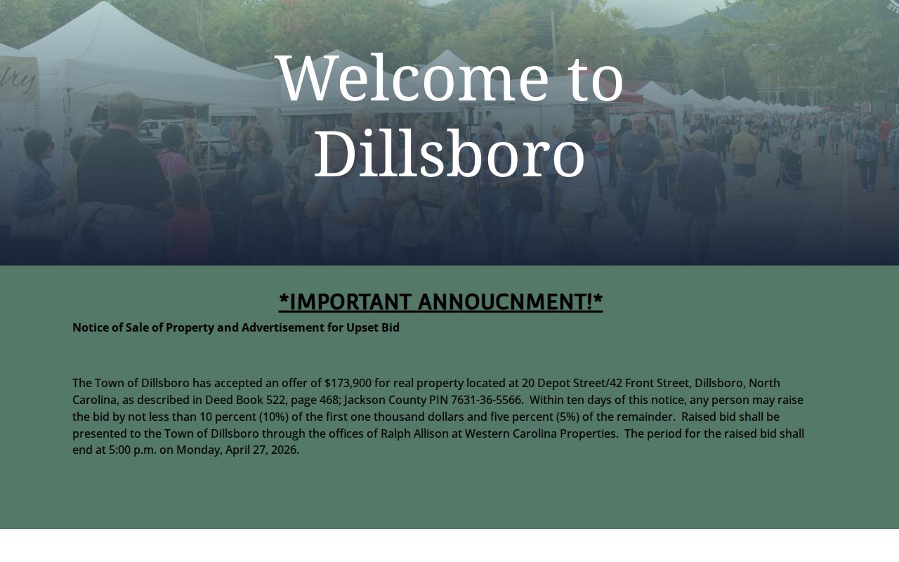 Dillsboro town administration source, not a Dillsboro court docket portal