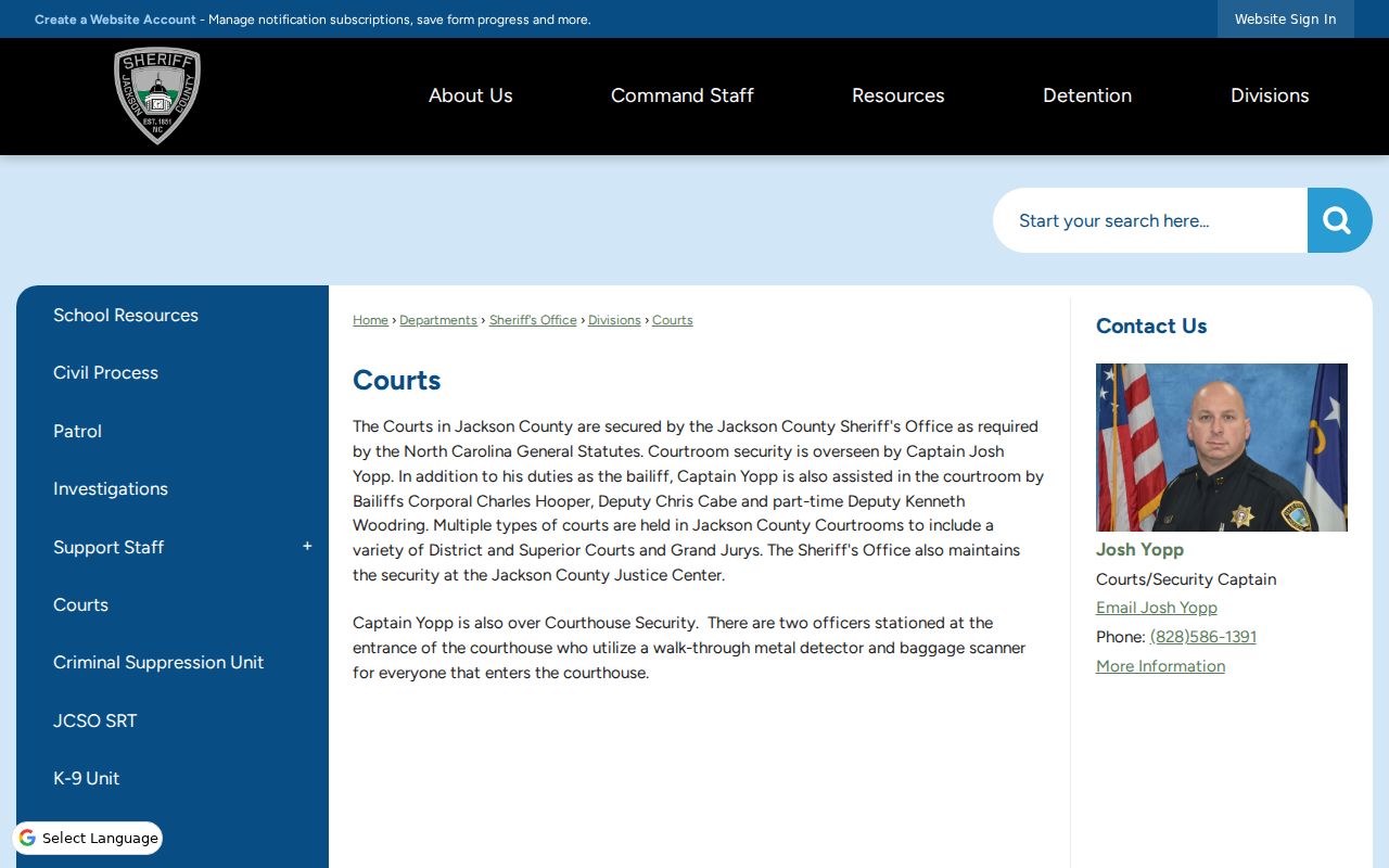 Jackson County court docket courthouse security information