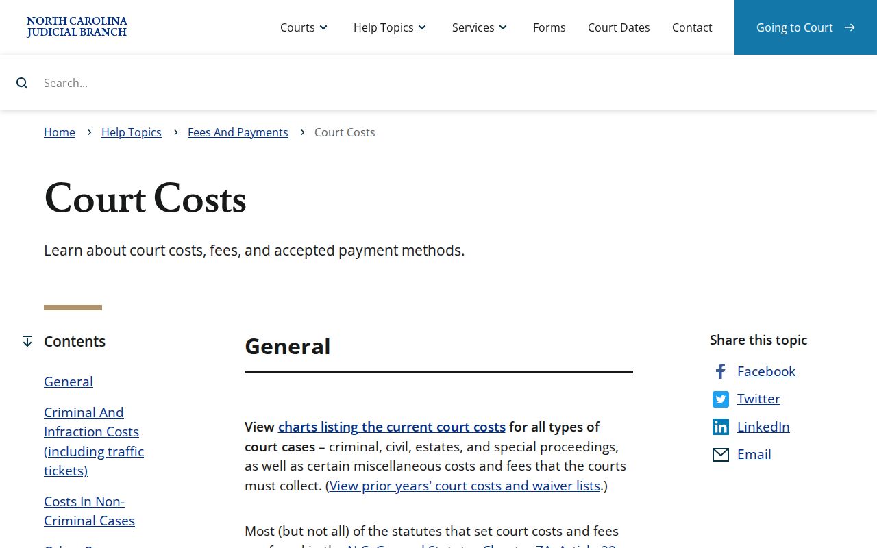 Jackson County traffic tickets North Carolina court costs and fees