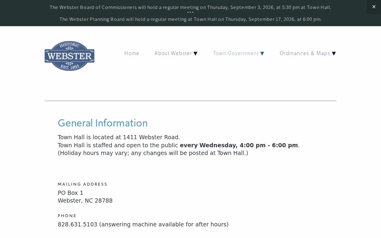 Webster town contact source, distinct from a Webster court record request